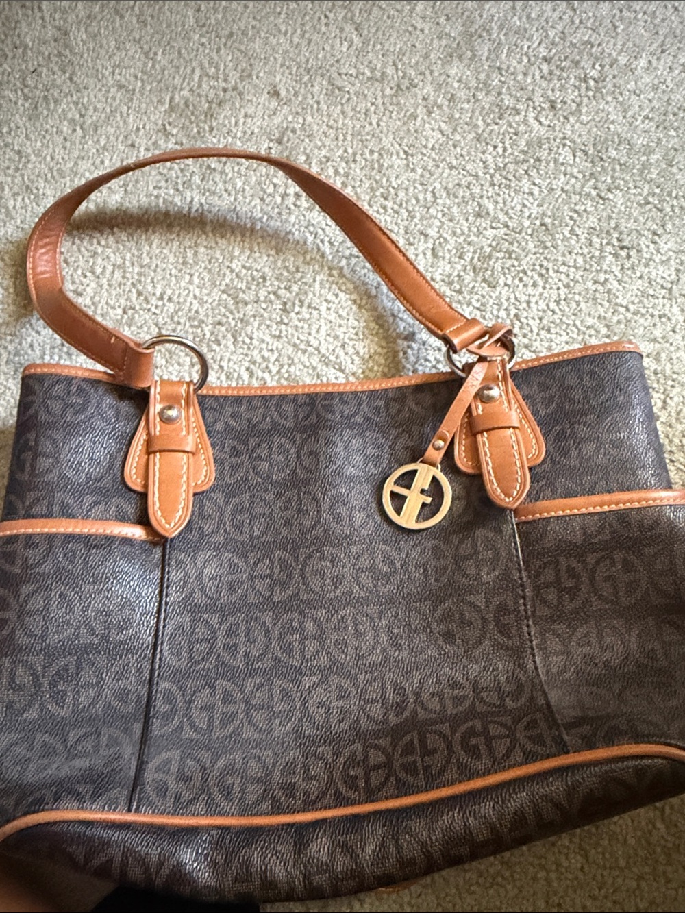 Giani Bernini Brown Tote with Tan Trim and Gold Charm
